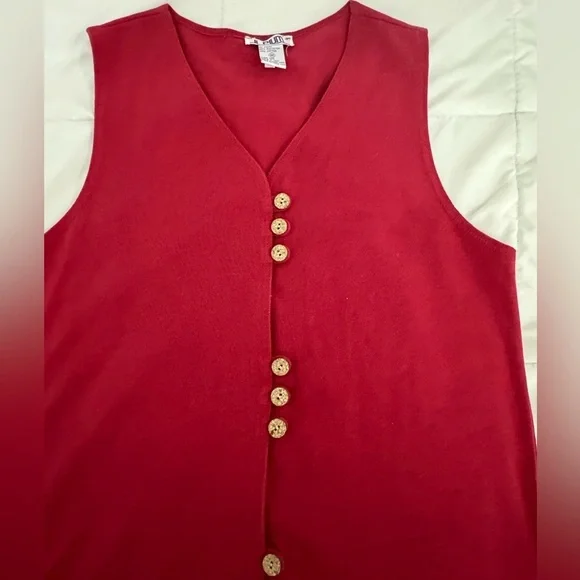 Vintage 90s JL Plum Red Button-Up Sleeveless Vest Top Medium Grammycore Teacher - Picture 6 of 10
